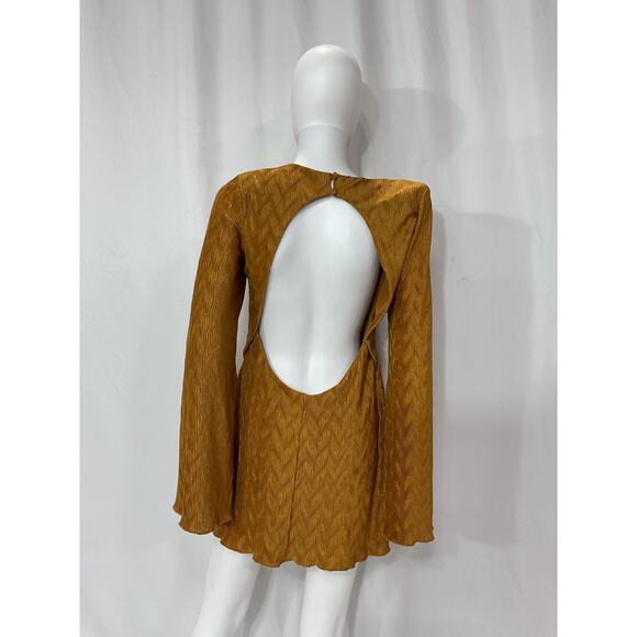 House Of Harlow 1960 'Aurora' Gold Satin Ope Back Mini Dress Size S - Picture 3 of 5